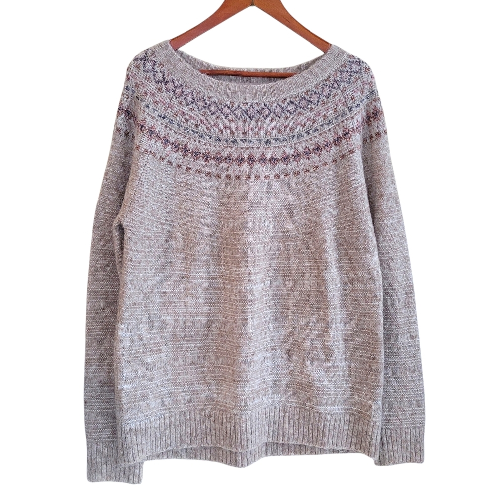 Fat Face Fair Isle Heathered Striped Crew Neck Sweater Cream Womens 10